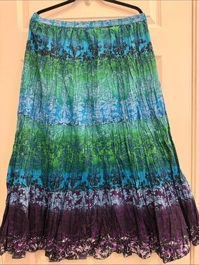 Phool Tiered Maxi Skirt in Green, Blue & Purple